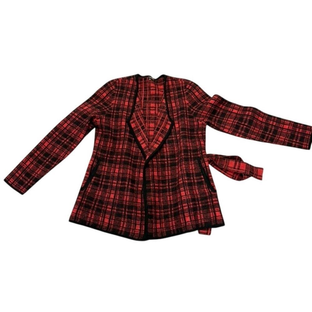 J.McLaughlin red black plaid wool blazer jacket L